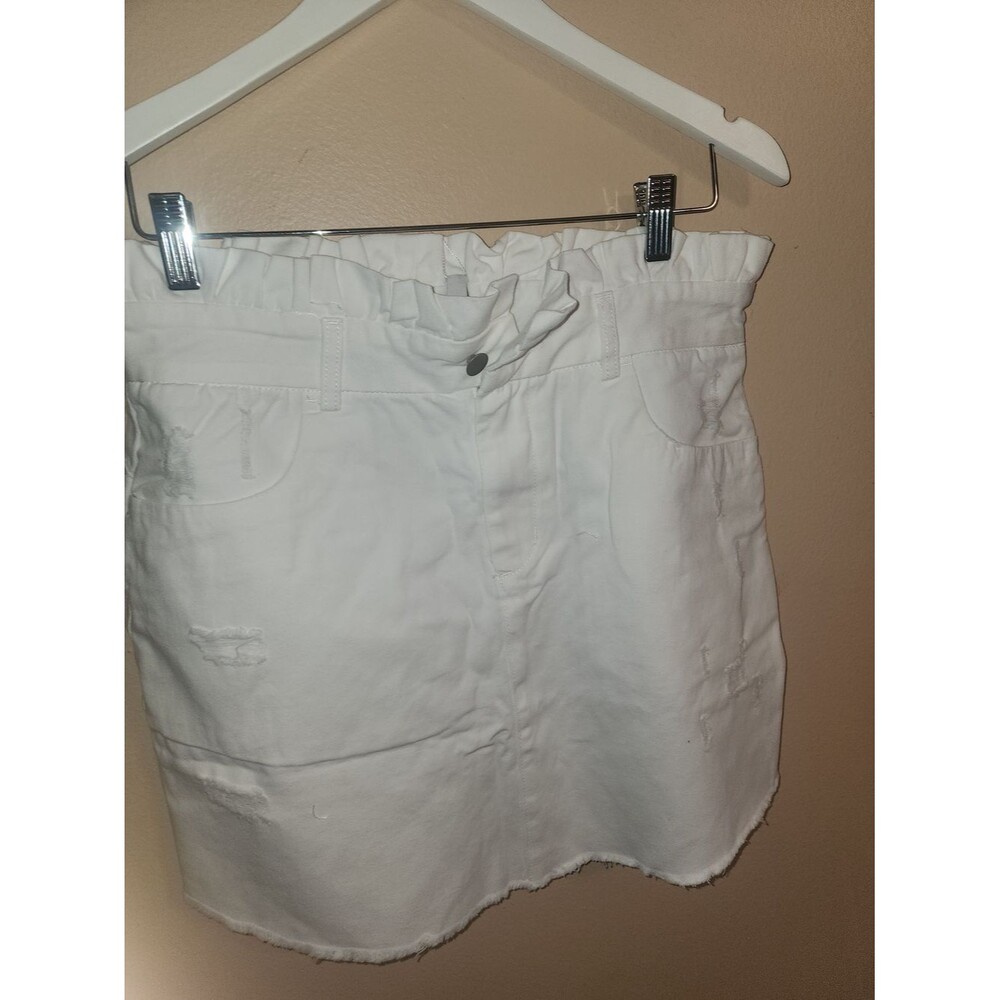 Hayden Women’s White Paperbag Waist Denim Skirt NWT L
